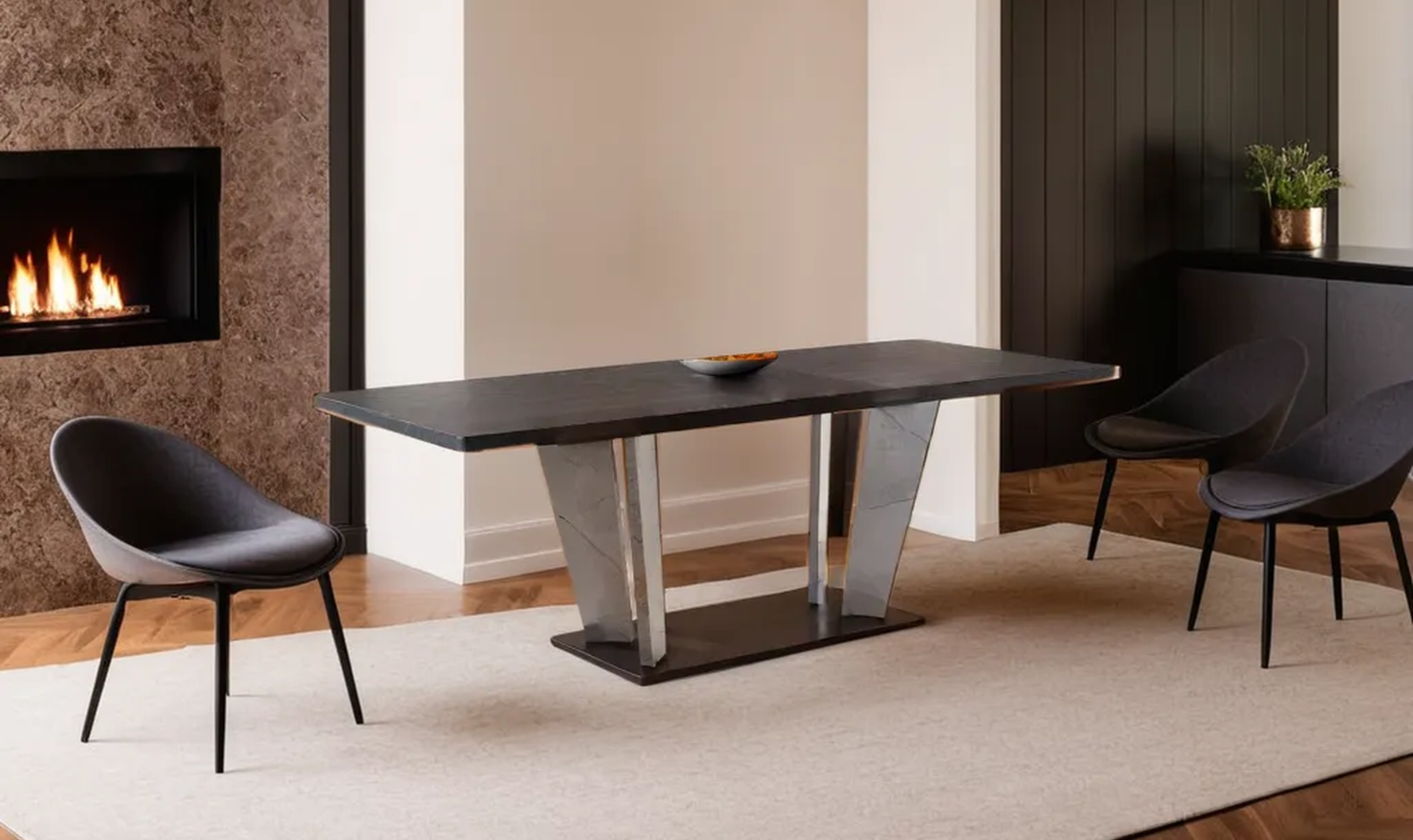 Jennifer Italia Travertine Premium Extendable Wooden Dining Table in Gray - Image 2