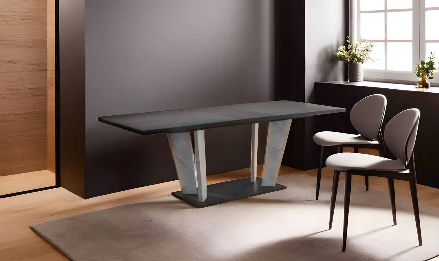 Jennifer Italia Travertine Premium Extendable Wooden Dining Table in Gray - Image 3