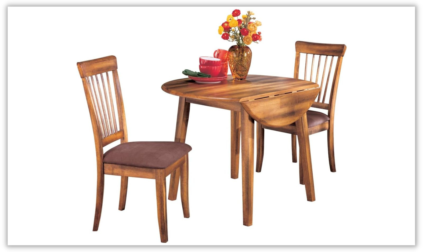 Berringer Wooden Drop Leaf Dining Table in Brown - Image 4